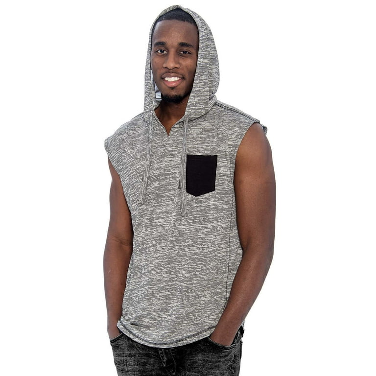9 Crowns Men s Lightweight Pocket Tank Sleeveless Hoodie Grey