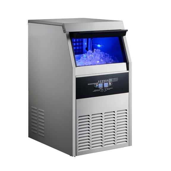 KFFKFF Commercial Ice Maker Machine, 130 lbs/24h Production with 30 lbs Storage, Built-in or Freestanding Design, Stainless Steel Ice Maker with LED Display and Self-Cleaning Function, Ideal for Home