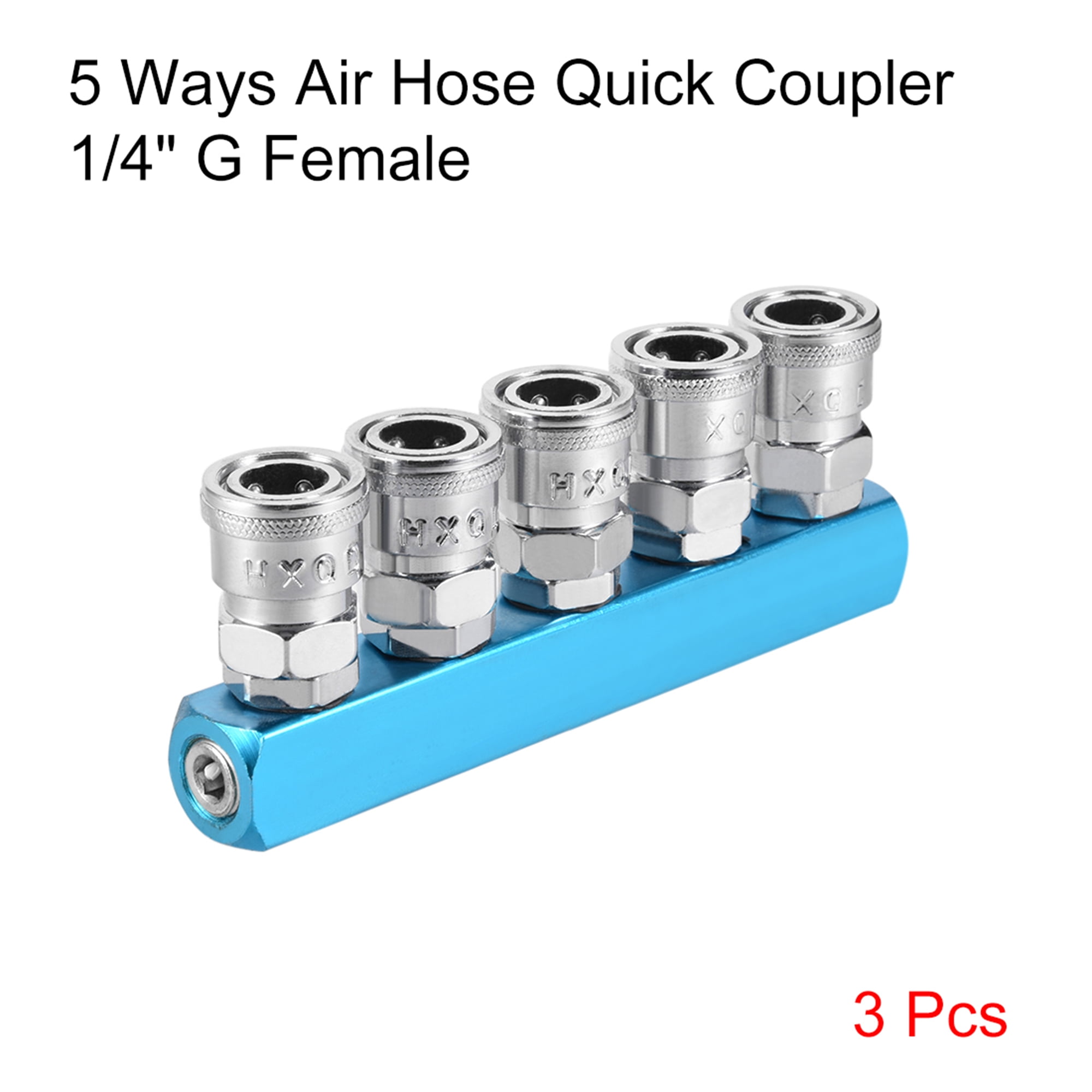 Manifold Splitter Coupler 1/4" G Thread 5 Way Air Hose Quick Coupler