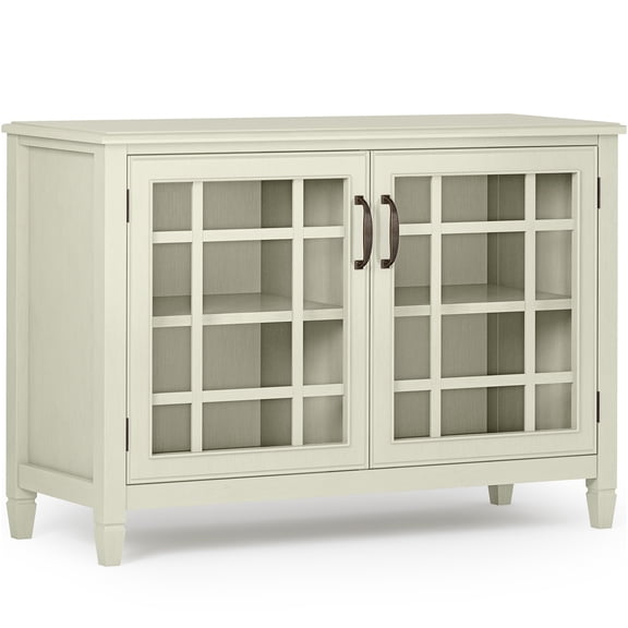 JERFIT Antique White Storage Cabinet with Glass Doors, Low Wood Sideboard Console Table for Living Room, Entryway, Bedroom