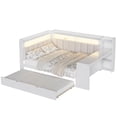 thumbnail image 2 of Harper & Bright Designs Full Size Corner Daybed with Storage Shelves & Trundle, Wood Corner Bed with Charging Station & LED Light, Desk & Upholstered Headboard and Backrest, White, 2 of 14
