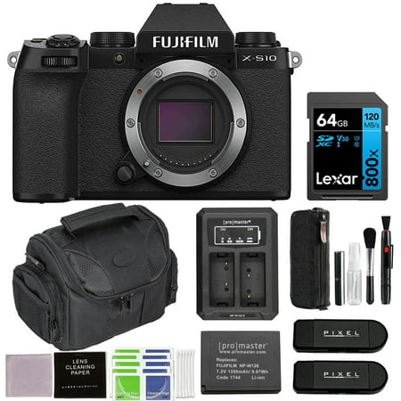 Fujifilm X-S10 Mirrorless Digital Camera Bundle with 64GB SDXC Memory Card + LI-ION Battery + Dually Charger + More | Fuji X-S10 Compact Camera