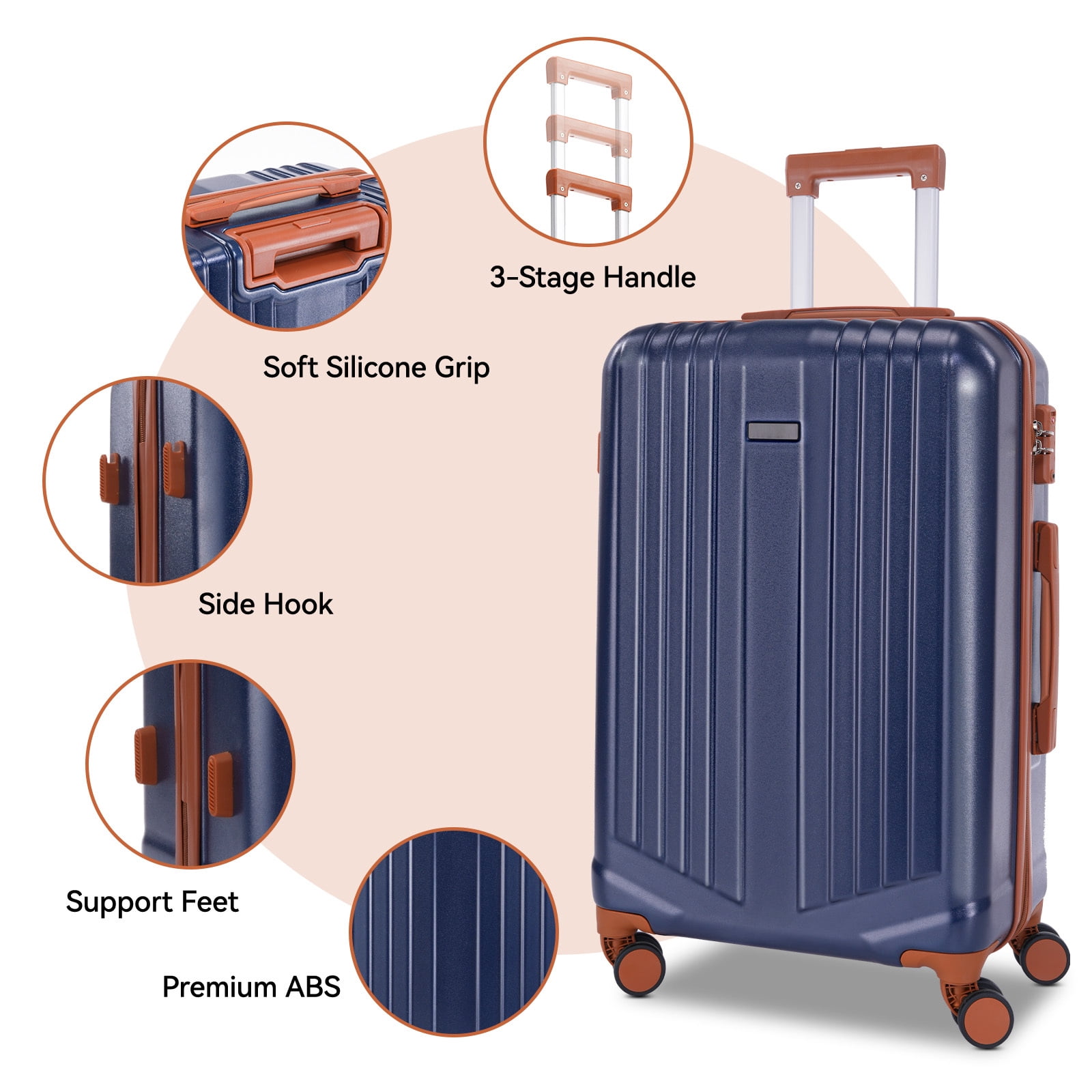 COBIZI Luggage Sets 3 Piece, ABS+PC Hard Shell Suitcases with Wheels, TSA Aproved Lock and Convient Side Hook, Travel Suit Case Set for Men and Women, Dark Blue
