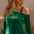 thumbnail image 5 of Ready for Back to School GaThRRgYP Womens Sweatshirts Plus Size,Women's Velvet Casual Solid Color Spliced Off Shoulder Long Sleeve Tops Green S, 5 of 8