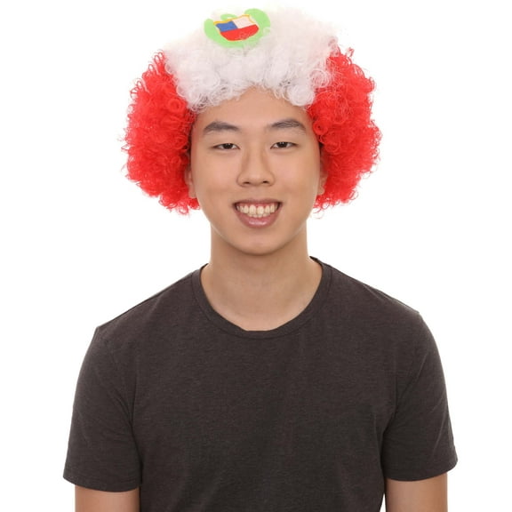HPO Adult Unisex Patriotic Peru Sport Flag Sport Fun Wig | Red & White Color Wig Synthetic Fibers
