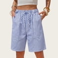 thumbnail image 2 of Vamuko Womens Striped Bermuda Shorts Casual Cotton Linen Shorts Elastic Drawstring Summer Beach Vacation Shorts Pockets Blue L, 2 of 7
