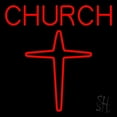 thumbnail image 1 of Red Church With Cross Logo LED Neon Sign 24" Tall x 24" Wide - inches Black Square Cut Acrylic Backing, with Dimmer - Premium built indoor Sign for Home décor, Event, Religious place, Store interior., 1 of 7
