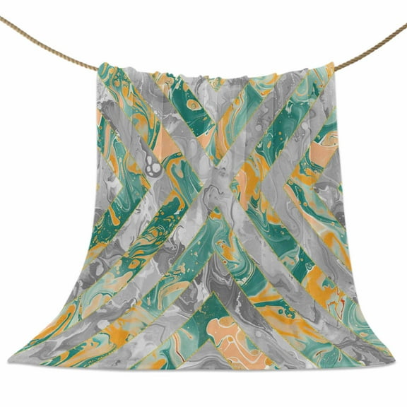Flannel Fleece Blanket Abstract Mable Super Soft Warm Cozy Throw Blanket Modern Geometic Bed Couch Car Blankets for All Season 60" x 80"