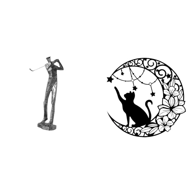 Figura de golfista,Estatua de golfista de resina,figura de golfista,decoración del hogar,Arte de pared,Estatua decorativa de pared de gato negro de metal,Escultura de pared de metal