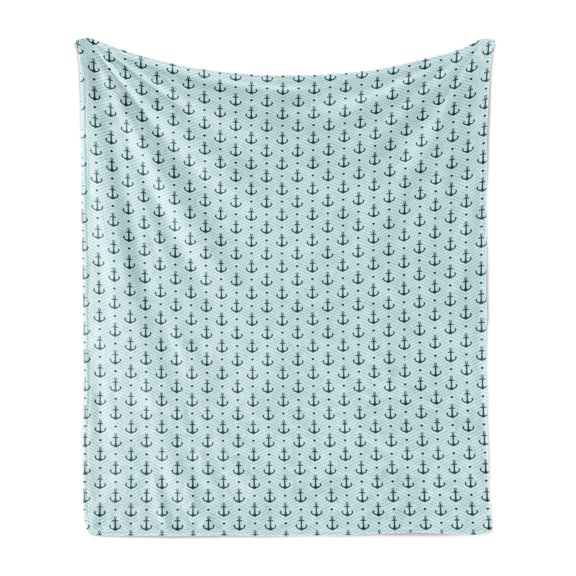 Anchor Soft Flannel Fleece Blanket, Ocean Inspired Zigzag Backdrop with Pale Color Maritime Anchor and Dots Summertime, Cozy Plush for Indoor and Outdoor Use, 60" x 80", Seafoam Teal, by Ambesonne