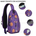 thumbnail image 2 of Sling Backpack,Halloween Spider Bat Pattern Crossbody Bag with Water Bottle Holder,Waterproof Sling Bag for Men/Women with Chest Phone Holder for Hiking,Travel, 2 of 6