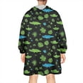 thumbnail image 2 of Wearable Oversized Blanket,Black Cartoon Crocodiles Leaves Pattern Wearable Blanket Hoodie for Adults,Cozy Hooded Blankets with Super Pockets,Super Warm Fuzzy Pullover for Women & Men, 2 of 6