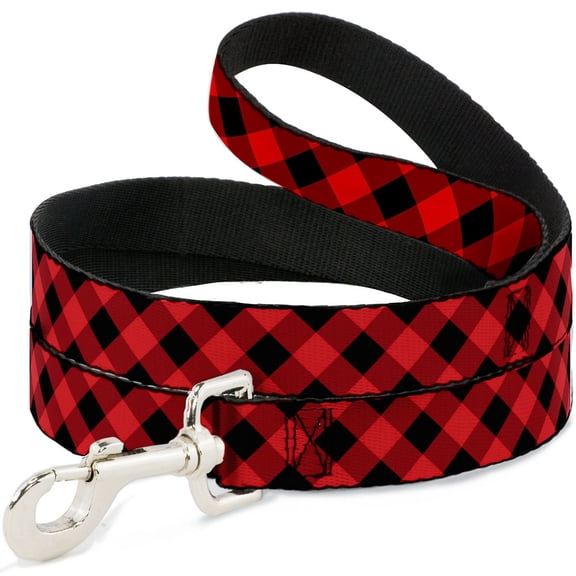 Buckle-Down Pet Leash, Dog Leash, Diagonal Buffalo Plaid Black Red, 4 Feet Long 1.0 Inch Wide