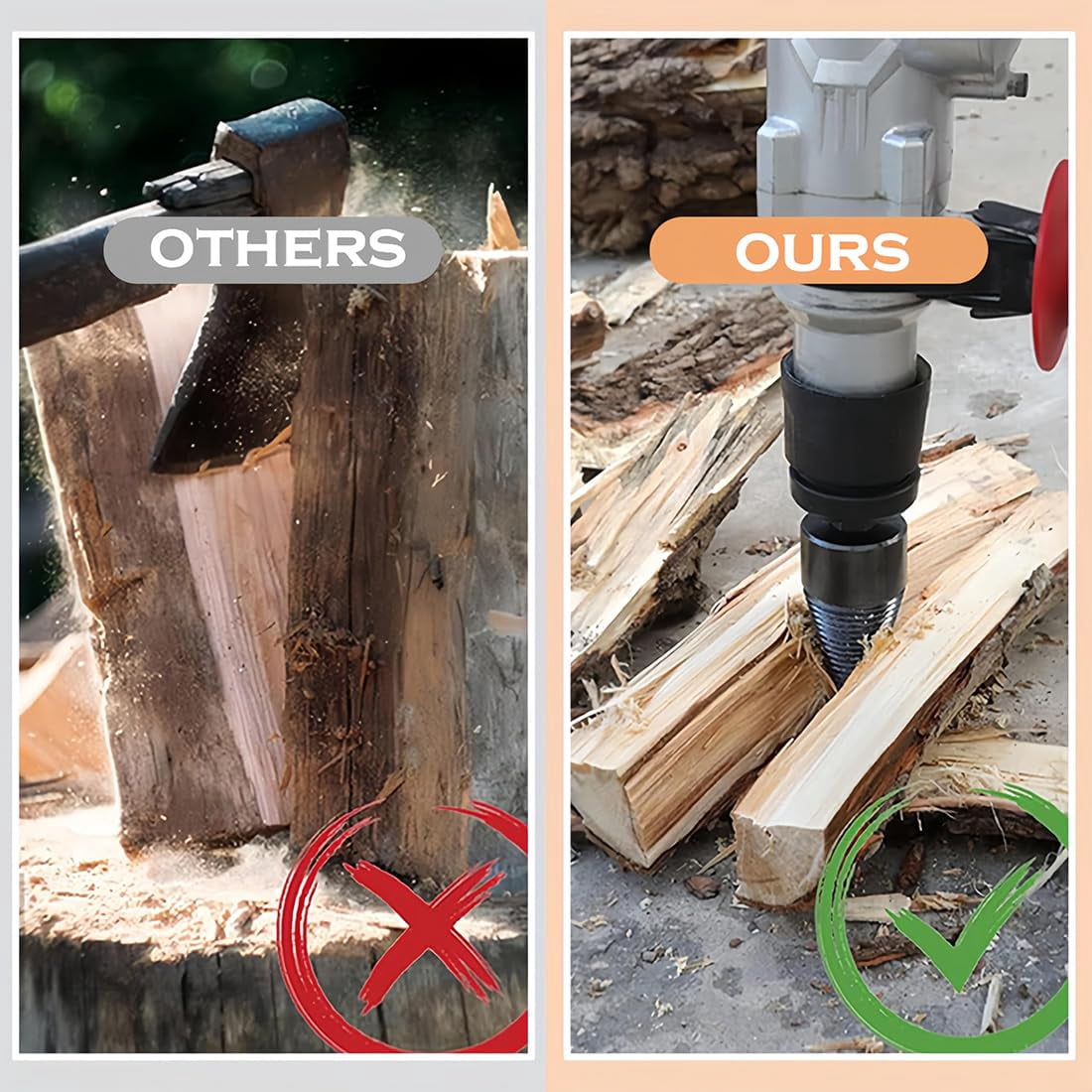 Firewood Drill Bit Set, Wood Log Splitter Firewood Drill Bit Set, Heavy Duty Wood Splitter Drill Bit with 3 Drill Screw, Detachable Electric Drill Bits for Splitting Woods