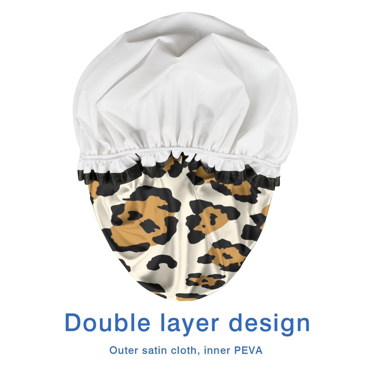 Shower Caps,Beige and Black Of Leopard Print Waterproof Shower Cap for Women 4 Pieces,Double Reusable Hair Cover for Shower PEVA Elastic Stretch Hem