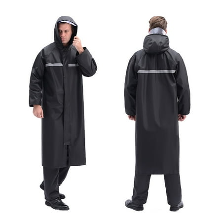 MOVSOU Raincoat Waterproof Men's Long Rain Jacket Lightweight Rainwear Reflective Reusable with Hood