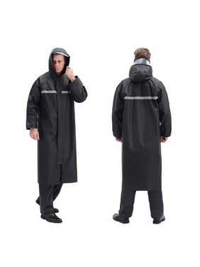 MOVSOU Raincoat Waterproof Men's Long Rain Jacket Lightweight Rainwear Reflective Reusable with Hood