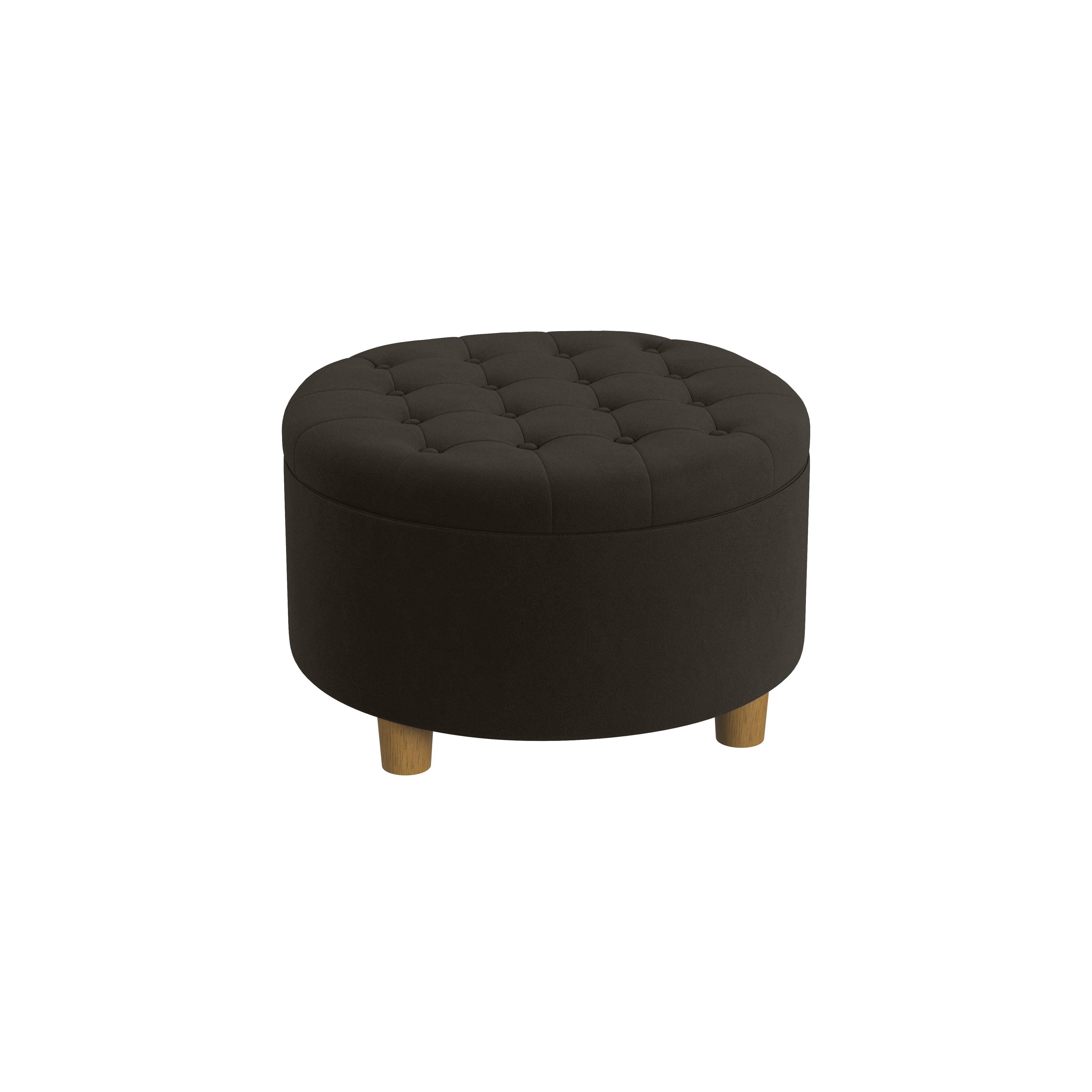 HomePop Large Round Button Tufted Storage Ottoman, Chocolate Brown Velvet