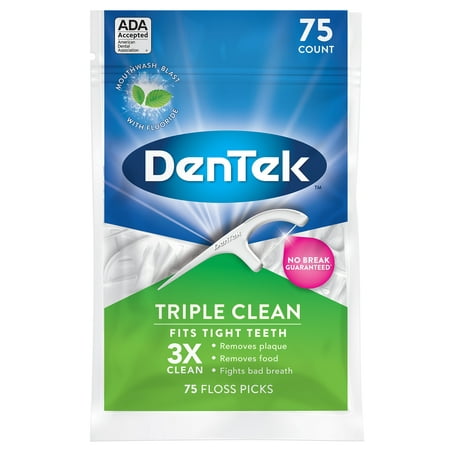 DenTek Triple Clean Floss Picks, No Break Guarantee, 75 Count