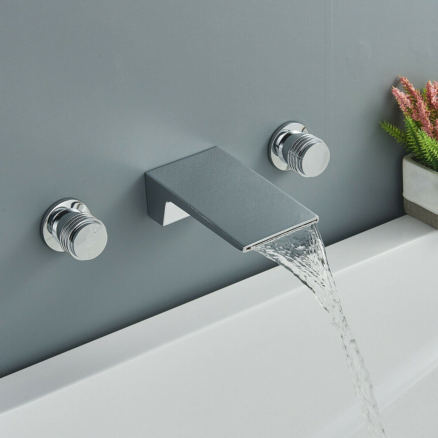 WallMount Waterfall Spout Bathtub Faucet with Handheld Shower Tub
