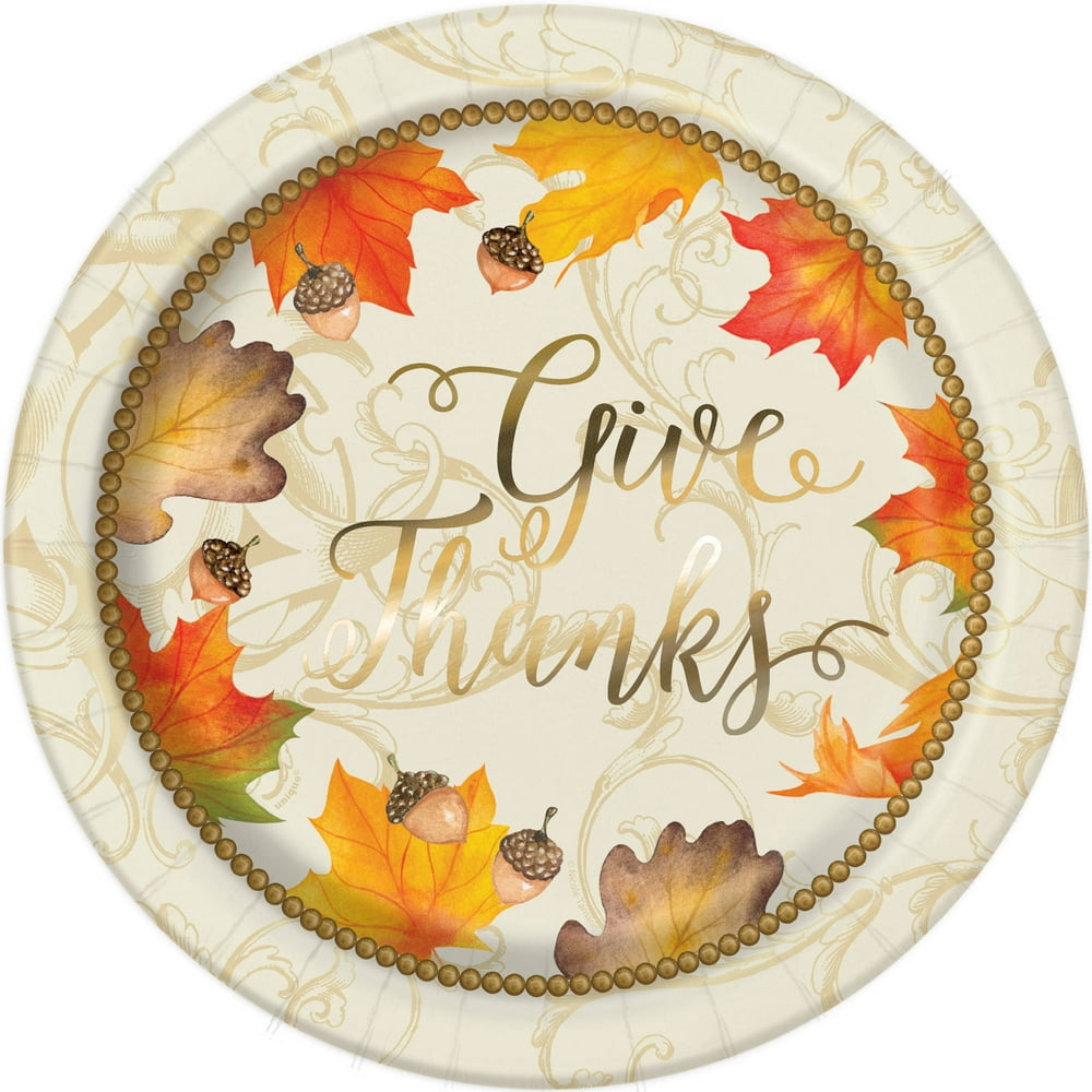 Gold Fall Leaves Thanksgiving Paper Dinner Plates, 9in, 8ct Walmart