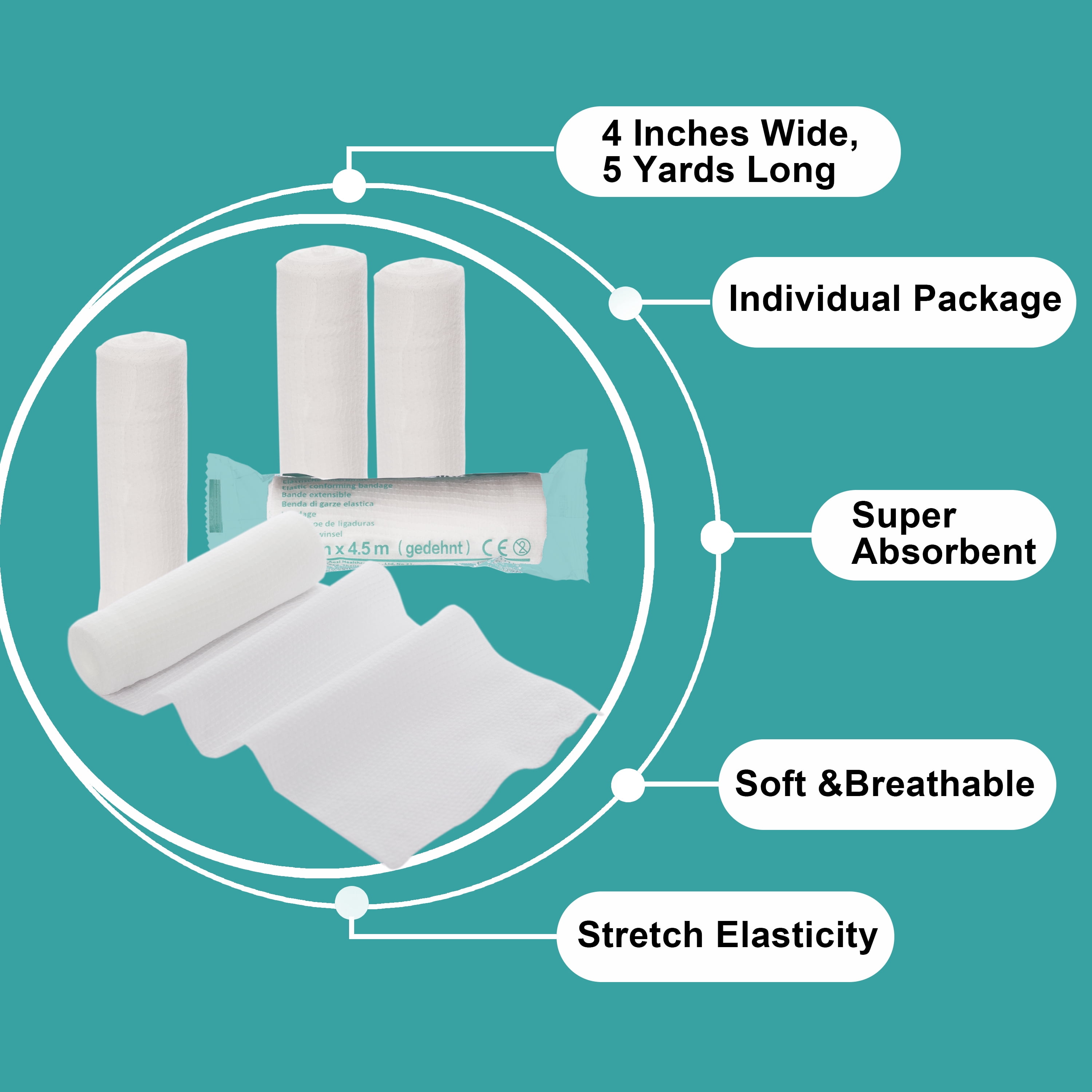 Gauze Bandage Roll (24-Pack) with Bonus Tape + Scissors, 4" x 5 Yards