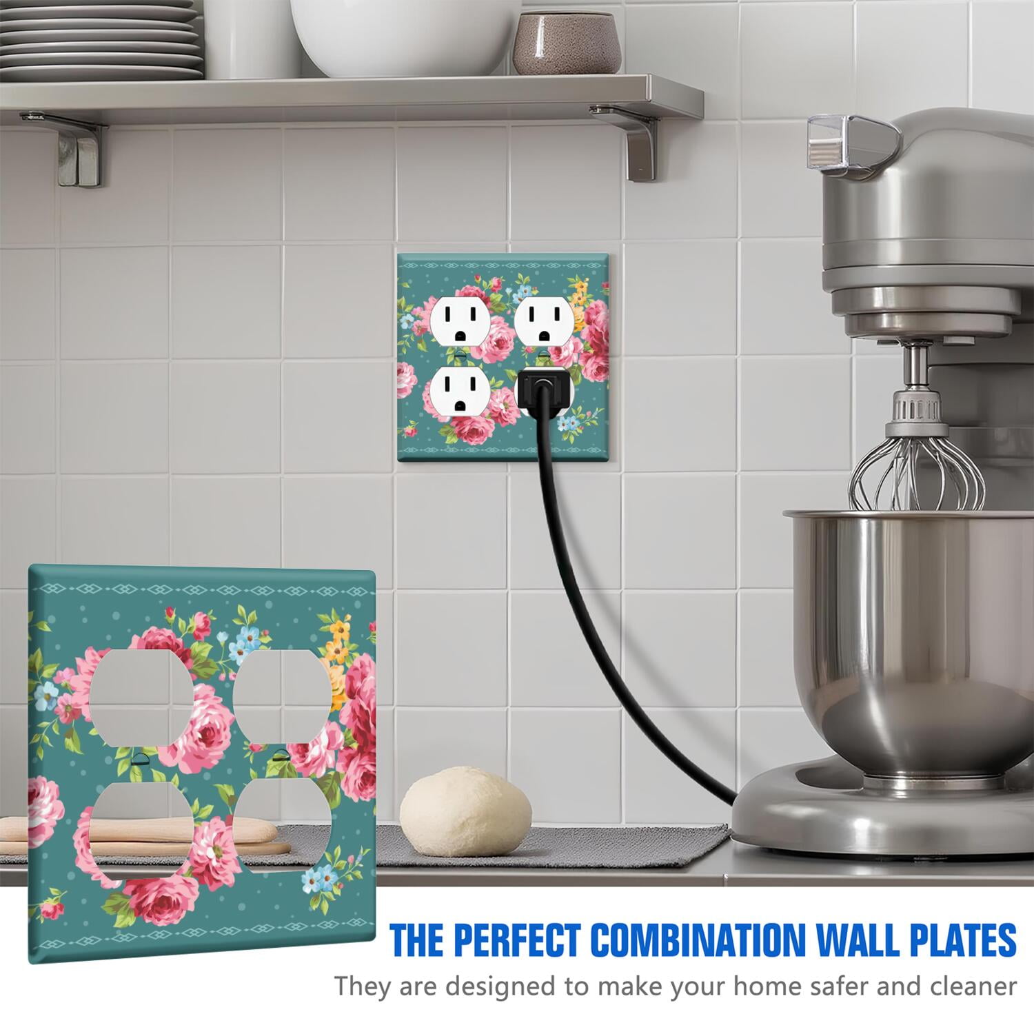 Pioneer Floral Duplex Receptacle Outlet Wall Plate,Size Double Duplex 4.6" x 4.6”, Polycarbonate Thermoplastic Electrical Switchplate Home Decor for Kitchen Living Room Bedroom Decorate