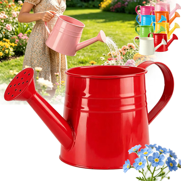 Watering Can, 1 Gallon Galvanized Steel Watering Can Red, Drip Free Sprinkler Head for Flower Watering