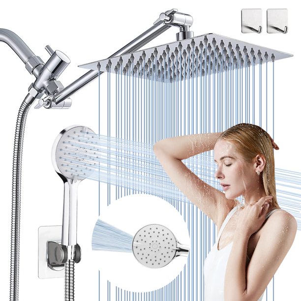Regaderas para Baño de Lluvia Alta Presion,10''Cabeza de Ducha de Lluvia,Brazo de Extensión de 11",Ducha de Mano de 3 Modes con Soporte,Manguera de 2M,Adecuado para Hogar,Ho