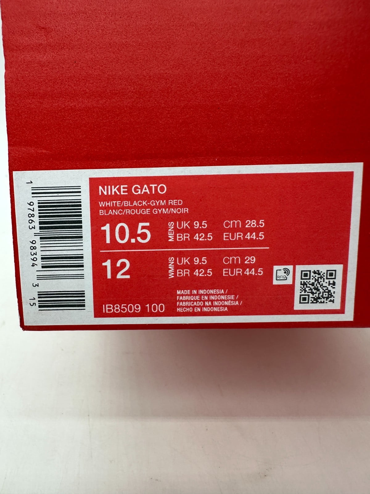 Nike Gato White Black Gym Red (IB8509 100) Men's Size 10.5