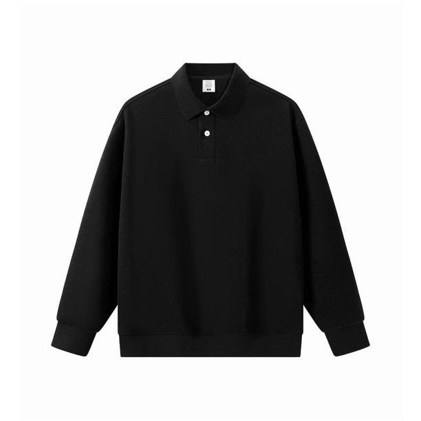 Autumn/Winter New Arrival 350g Heavyweight Piqué Cotton Polo Neck Sweatshirt Trendy Loose Solid Color Couple Turn-Down Collar Long Sleeve