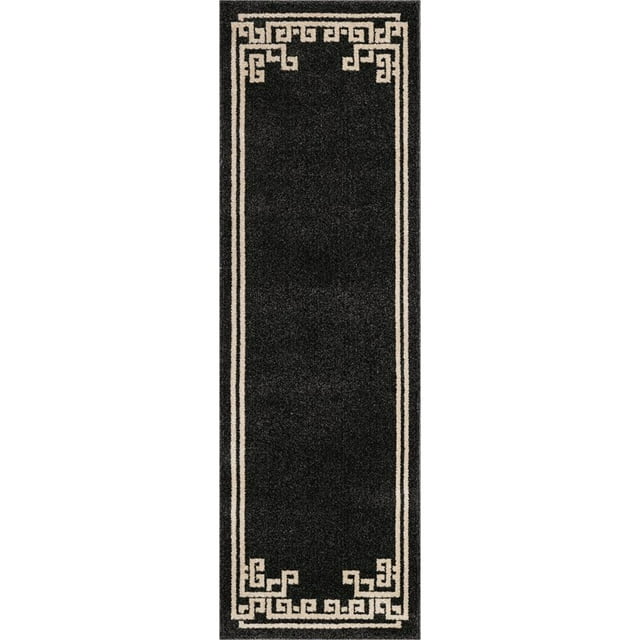 Unique Loom Athens Tribal Border Design Tapis de Course 2' x 6' Noir/beige