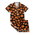 thumbnail image 5 of WTOBBY Ladies' Two-Piece Halloween Pajamas Set Loose Fit Short Sleeve Top & Soft Shorts Printed Sleepwear Comfortable Loungewear Home Wear Cozy Outfit,Orange L, 5 of 6