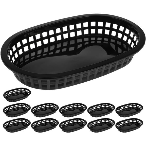 IDEANATEGRATE 12Pcs Boat Shaped Storage Baskets Trays for Serving Food Black Plastic for Home Use and Family