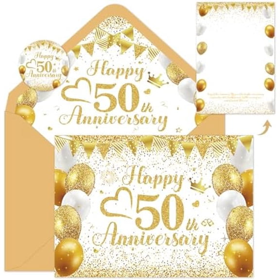 50th Anniversary Card for Couples Happy Golden Anniversary Greeting Card with Envelope and , Golden Wedding Anniversary Card Gifts for Husband, Wife, Parents, Grandparents, Friends, 5 x 7 Inch