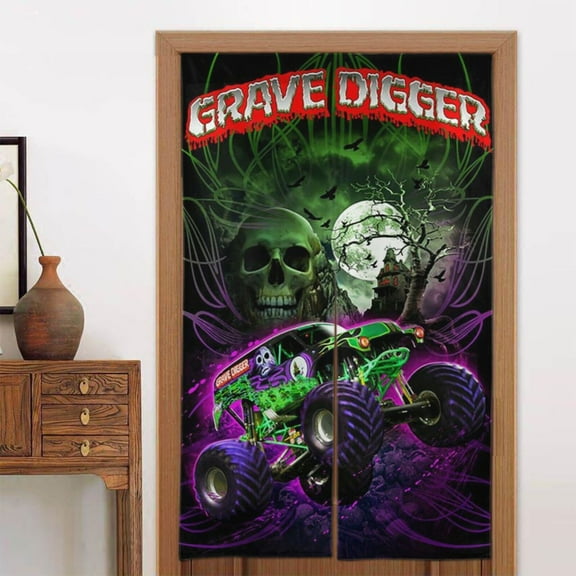 Window Blackout Curtains Monster Truck Jam Door Curtain Indoor Partition Shading Decor for Doorways Bedroom 2 Panel