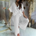 thumbnail image 2 of WRKEKC Women Outfits Sets, Womens Sets 2 Piece Outfits, Ladies' Casual Summer Trendy Solid Color Short Sleeve Tops and Loose Wide Leg Pants Trousers Two-Piece Suits, 2 of 7