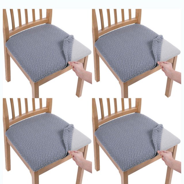 Juego de 4 fundas para asientos de sillas de comedor de color burdeos, protector de asiento de silla de comedor de jacquard elástico, adecuado para cocina de restaurante