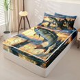 thumbnail image 2 of Castle Fairy Retro Lake Bass Print Zipper Twin Comforter Sets with Fitted Sheet and 2 Pillowcases,Jumping Fish Pine Sunset Landscape Art Zipper Bedding Set,Orange Navy,Grey Reversible,4-Piece, 2 of 6