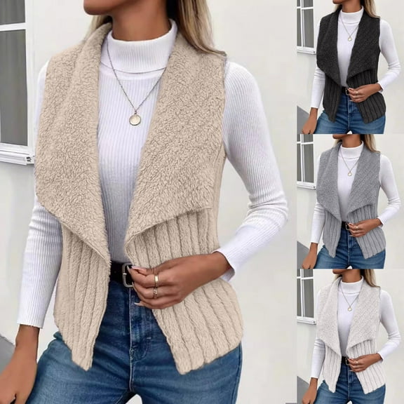 Aboser Fuzzy Fleece Vest for Women Warm Casual Sleeveless Jackets Trendy Open Front Vests Cozy Shawl Collar Jacket Coat