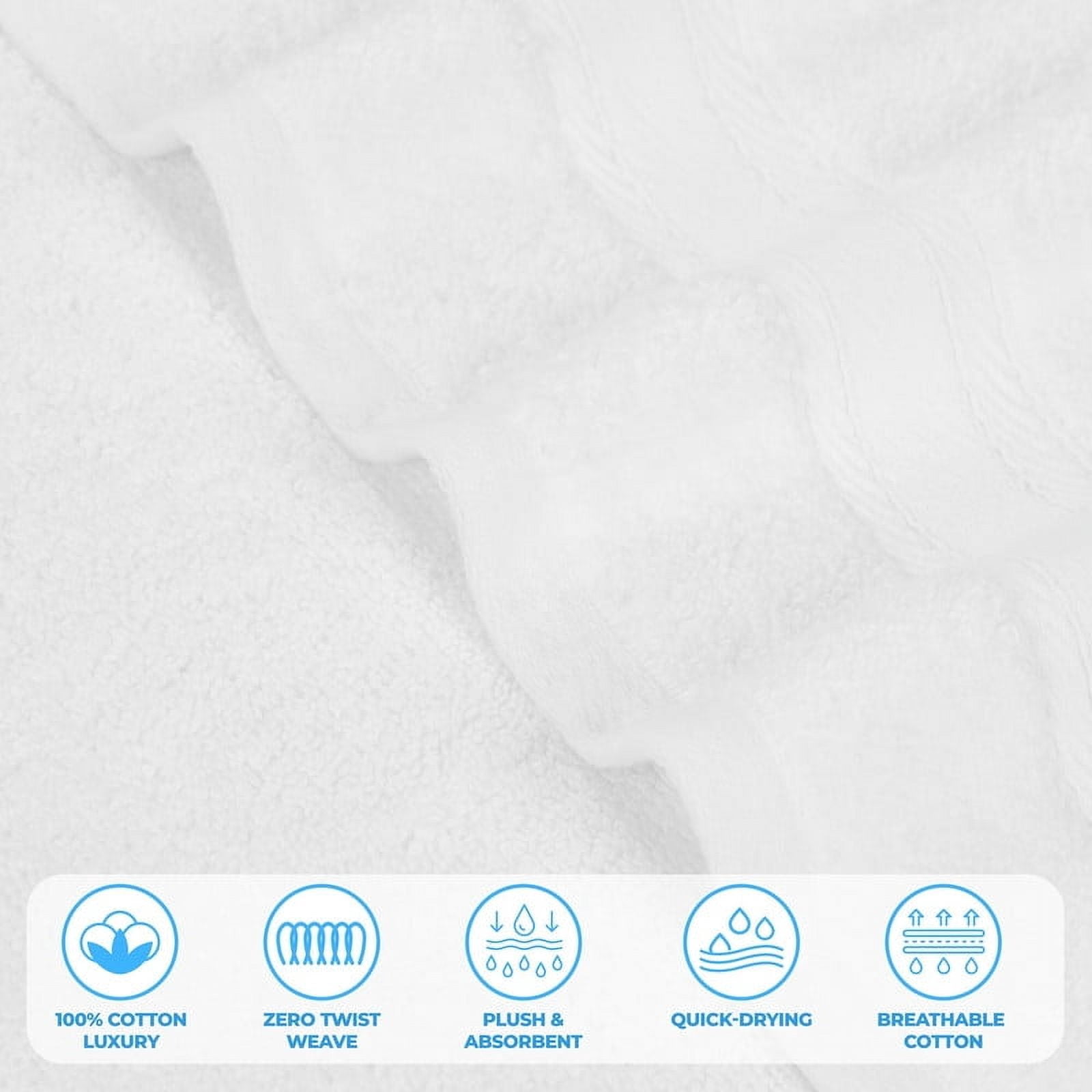 Superior Belmont 3 Piece Zero Twist Towel Set, Ultra Soft Cotton Towels, White