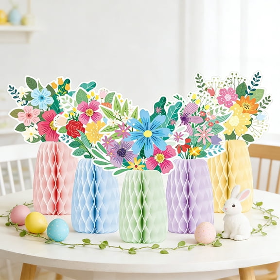 10/5 PCS Spring Flower Party Decorations Paper Wild Flowers Honeycomb Table Centerpieces, Easter Wedding Garden Theme Birthday Party Decor Supplies