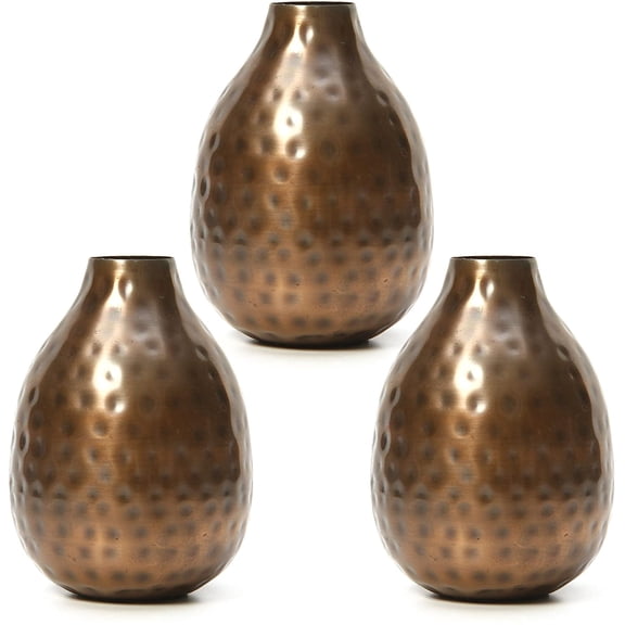Hosley Set of 3 Antique Bronze Metal Bud Vases - 4.5" High.