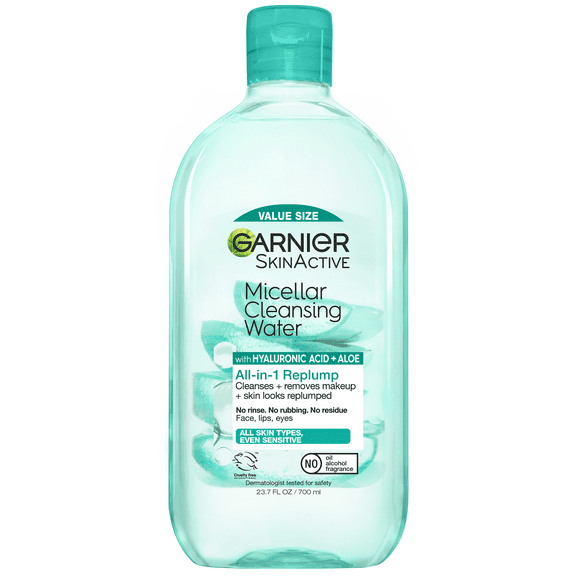 Garnier SkinActive Micellar Cleansing Water All in 1 Hyaluronic Acid Replump Makeup Remover, Face Cleanser, 23.7 fl oz