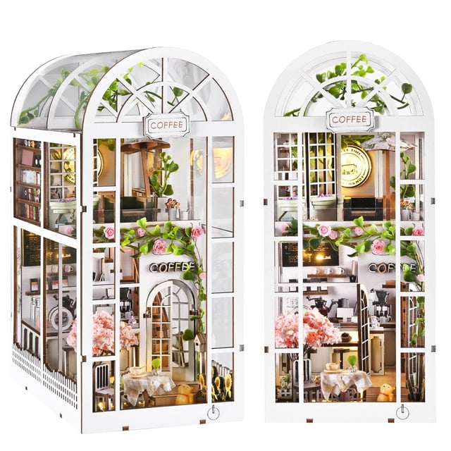 Kit Book Nook TOYQI Coffee Garden con LED para adultos y rompecabezas 3D