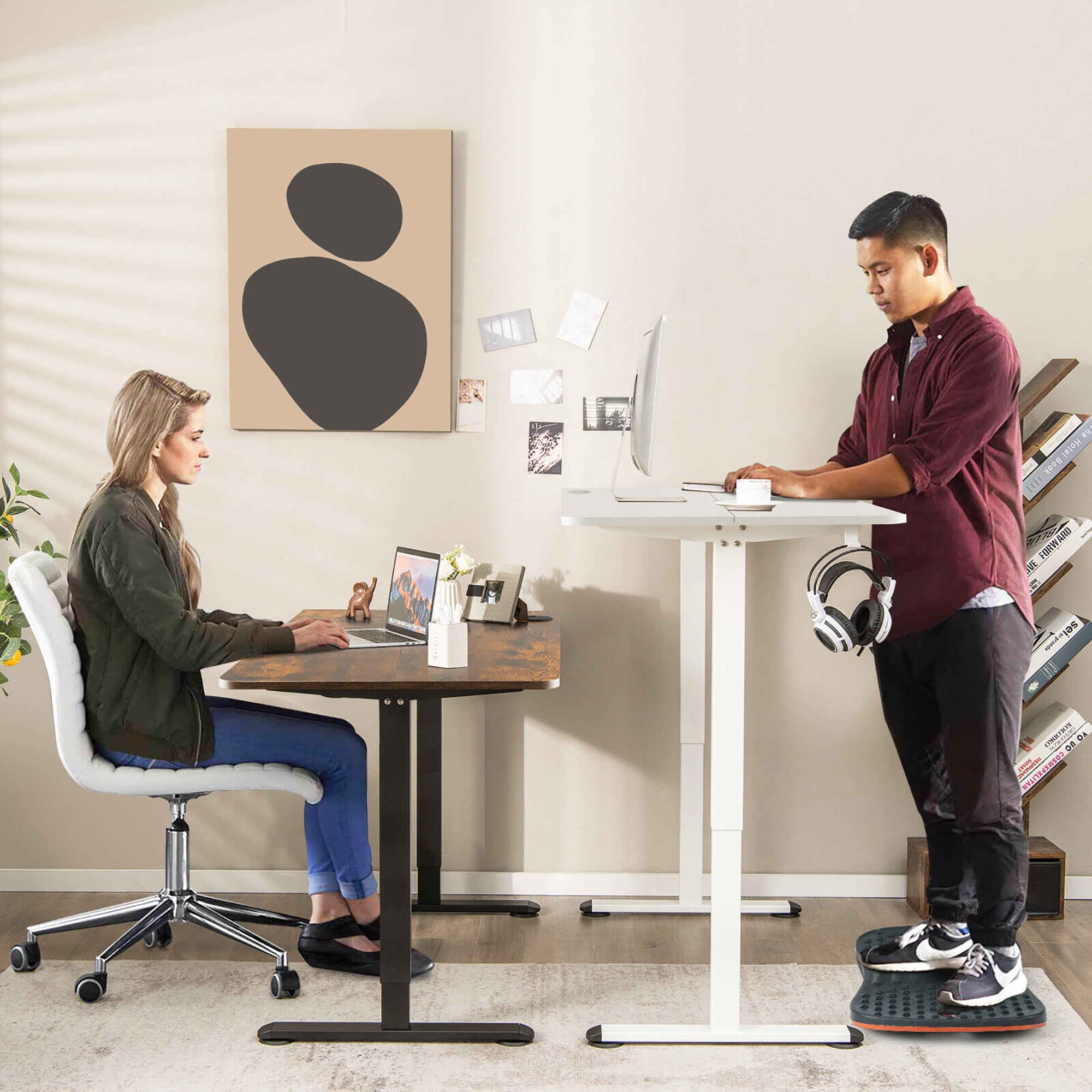 Gymax Electric Standing Desk Adjustable Stand up Computer Desk Anti-collision Rustic