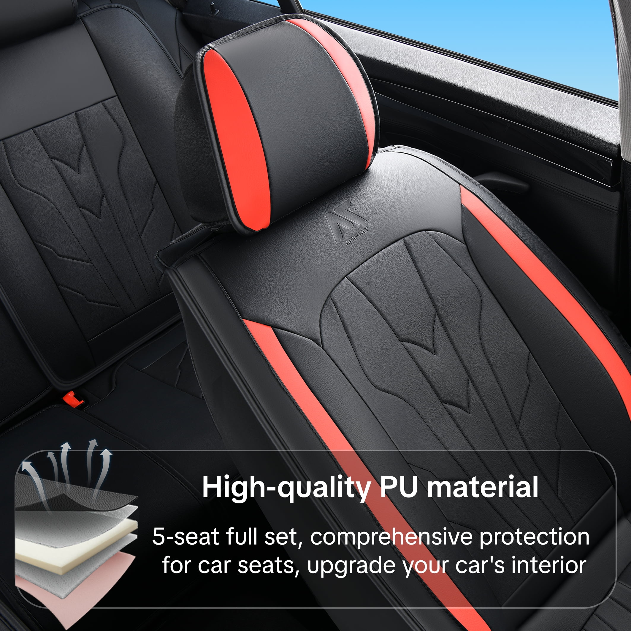 For Mazda Tribute 2004 Car Seat Covers, Red Edge Car Seat Covers, Waterproof PU Leather, 5 Piece Full Set, Easy to Clean and Install, Non-slip, Suitable for All Seasons
