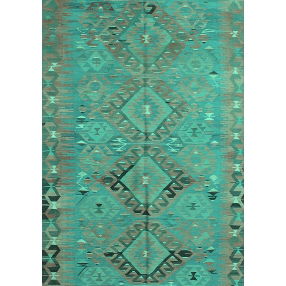 Ahgly Company Machine Washable Indoor Rectangle Persian Turquoise Blue Traditional Area Rugs, 5' x 7'