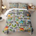 thumbnail image 2 of Manfei Toy Cars Quilt Full,Cartoon Houses Full Bedspread Sets,Gray,3-Piece, 2 of 7