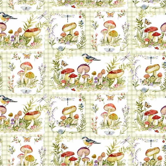 Springs Creative Susan Winget Intriguing Mushrooms Patch Cotton Fabric By the Yard